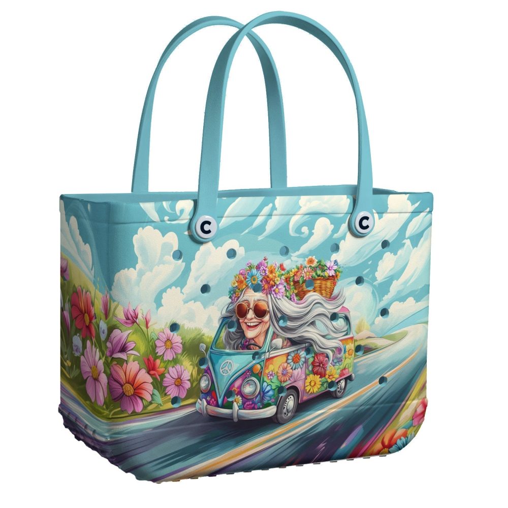 Bucket Tote Bag, Limited Edition Bogg Bag, Beach Bag Peace & Petals