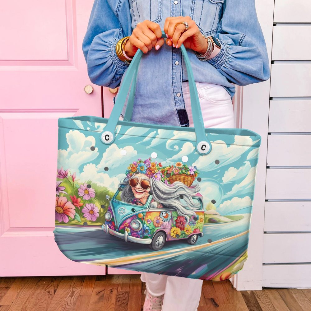 Bucket Tote Bag, Limited Edition Bogg Bag, Beach Bag Peace & Petals - Image 5