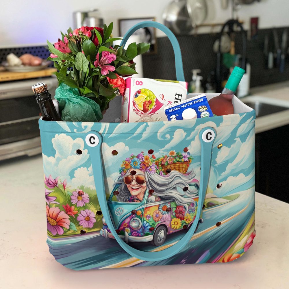 Bucket Tote Bag, Limited Edition Bogg Bag, Beach Bag Peace & Petals - Image 3