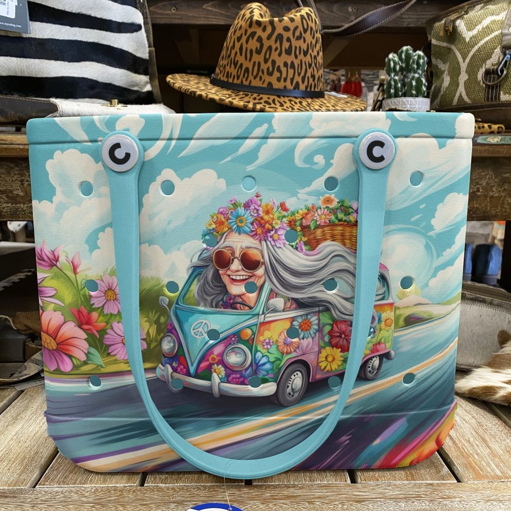 Bucket Tote Bag, Limited Edition Bogg Bag, Beach Bag Peace & Petals - Image 6