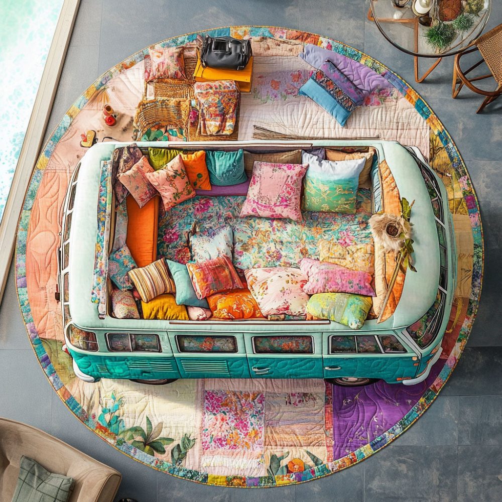 Peace And Wanderlust Quilted Round Mat