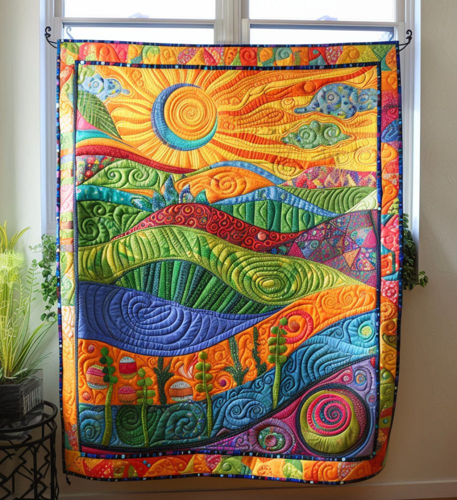 Peaceful Sun Oasis Quilted Blanket