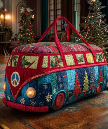 Peaceful Xmas Van Quilted Duffle Bag