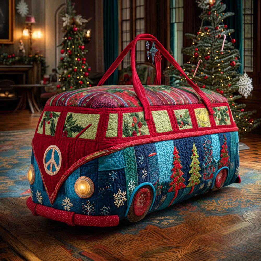 Peaceful Xmas Van Quilted Duffle Bag