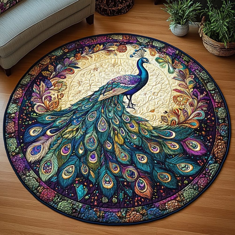 Peacock Beauty Quilted Round Mat