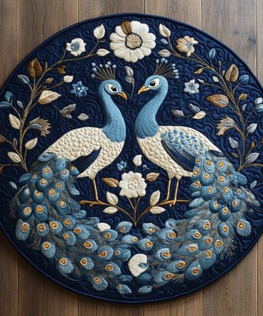 Peacock Grace Quilted Round Mat