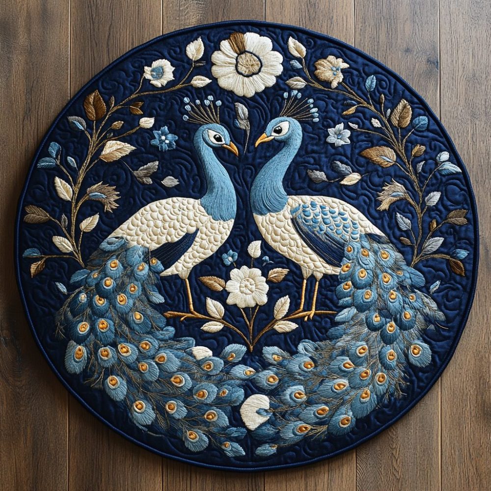 Peacock Grace Quilted Round Mat