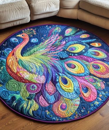 Peacock Paradise Quilted Round Mat