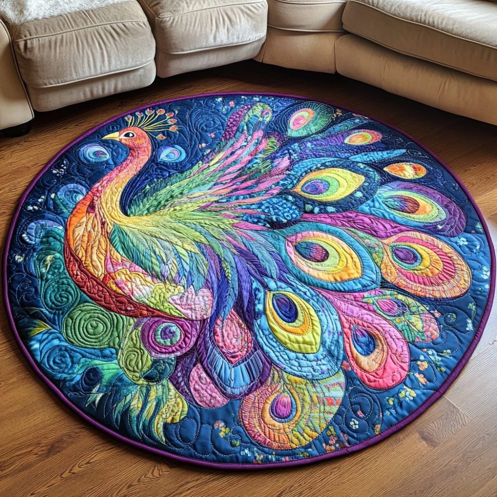 Peacock Paradise Quilted Round Mat