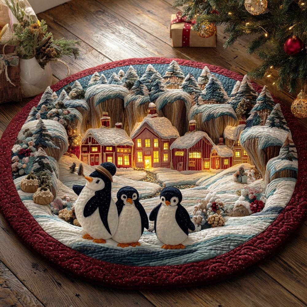 Penguin Holiday Chill Quilted Round Mat