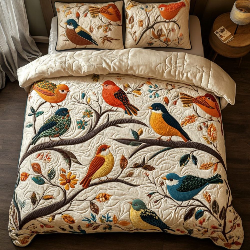 Perch Petals 3-Piece Quilted Bedding Set
