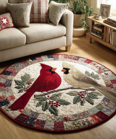 Perching Cardinal Quilted Round Mat