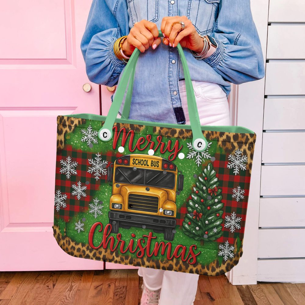 Merry Christmas Tote Bag - Festive School Bus & Tree Design, Perfect Holiday Gift! - Image 4