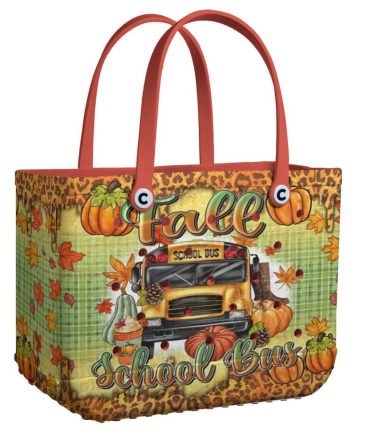 Autumn Harvest Tote Bag - Fall School Bus Design, Perfect For Seasonal Shopping