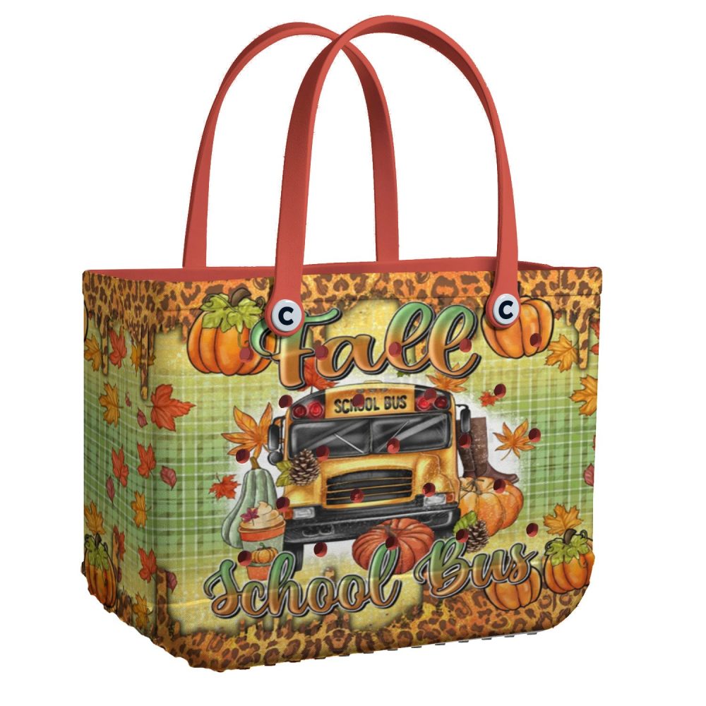 Autumn Harvest Tote Bag - Fall School Bus Design, Perfect For Seasonal Shopping