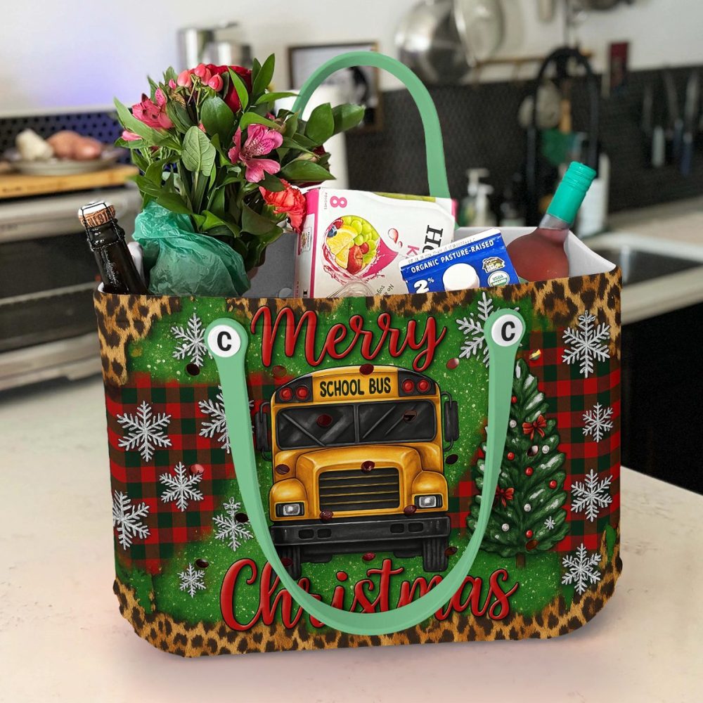 Merry Christmas Tote Bag - Festive School Bus & Tree Design, Perfect Holiday Gift! - Image 3