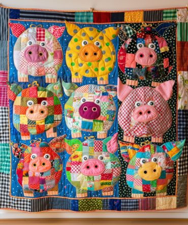 Piggy Rainbow Patchwork Quilted Blanket