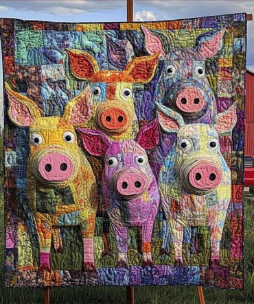 Pigs In The Patchwork Quilted Blanket