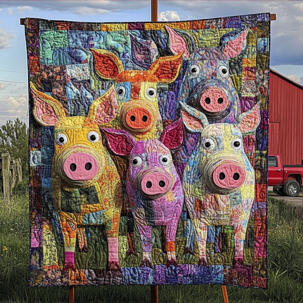 Pigs In The Patchwork Quilted Blanket