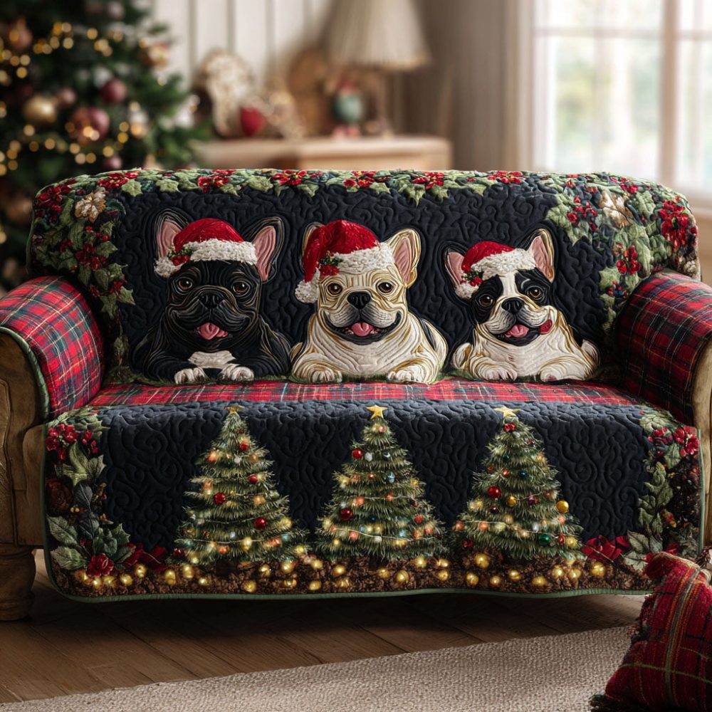 Pine Tree Frenchies Quilted Sofa Cover