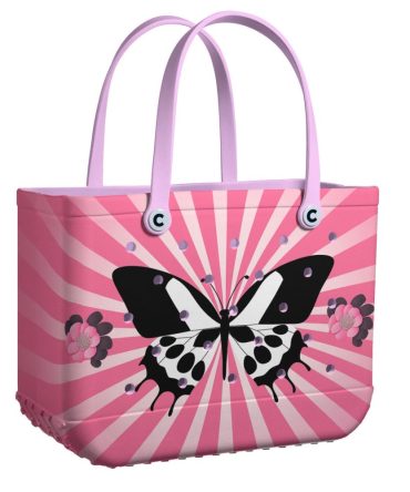 Bucket Tote Bag, Limited Edition Bogg Bag, Beach Bag Pink Bloom Butterfly
