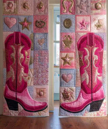 Pink Cowgirl Romance Quilted Curtains