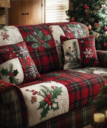 Plaid Flannel Quilted Sofa Cover