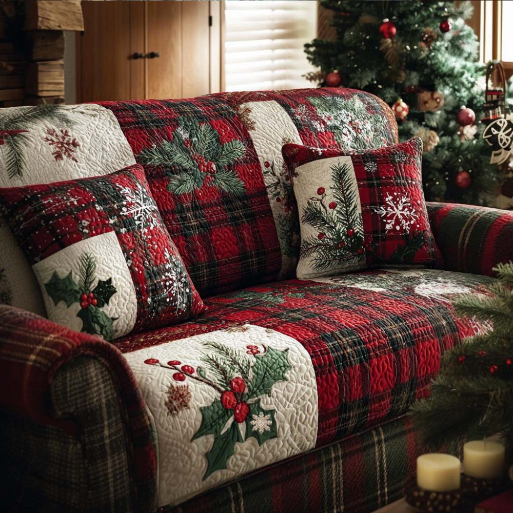 Plaid Flannel Quilted Sofa Cover