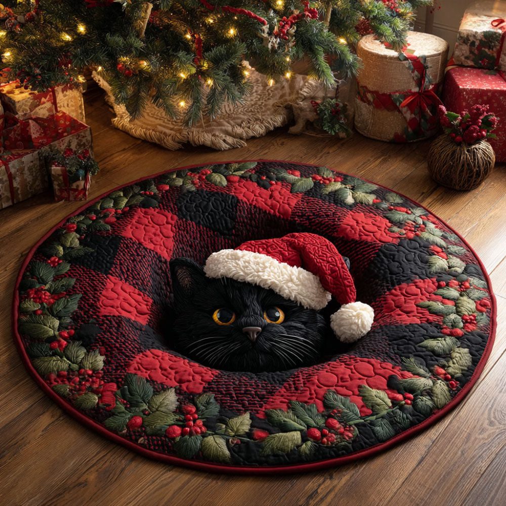 Plaid Santa Quilted Round Mat