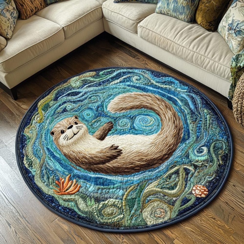 Playful Otter Quilted Round Mat
