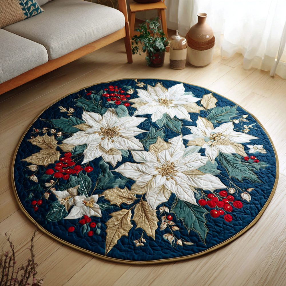 Poinsettia Berry Quilted Round Mat