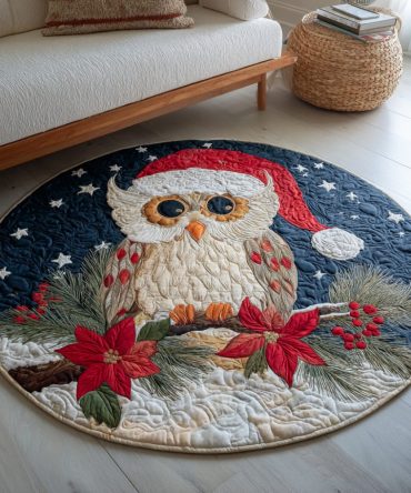 Poinsettia Owl Quilted Round Mat