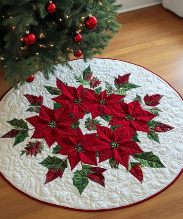 Poinsettia Pattern Quilted Round Mat