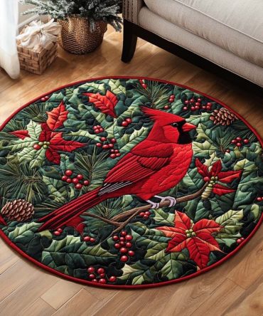 Poinsettia Perch Quilted Round Mat