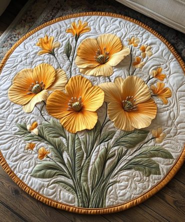 Poppy Charm Quilted Round Mat