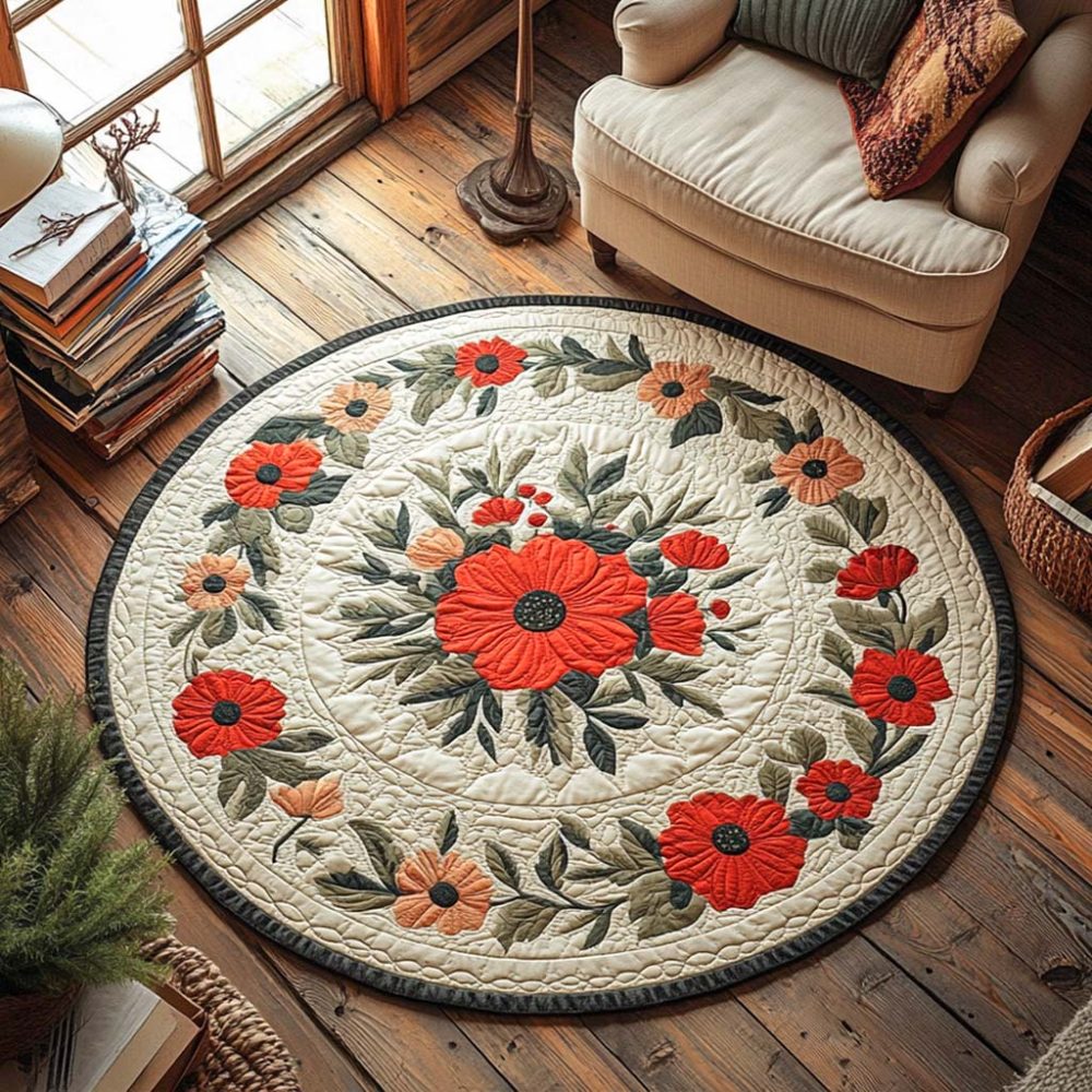 Poppy Meadow Breeze Quilted Round Mat