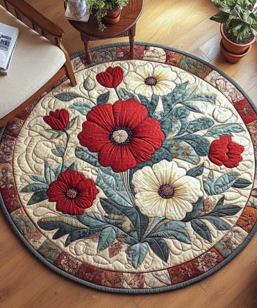 Poppy Petal Charm Quilted Round Mat