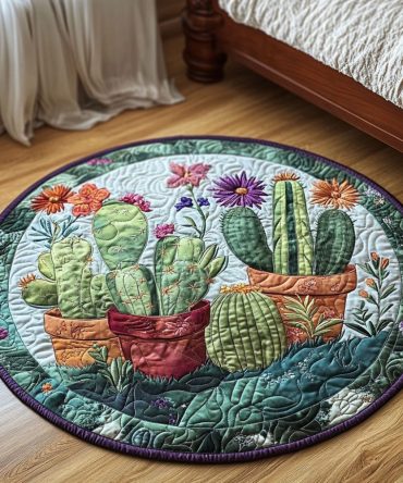 Potted Cactus Quilted Round Mat