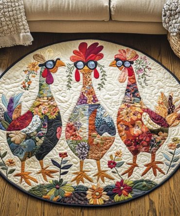Poultry Parade Quilted Round Mat