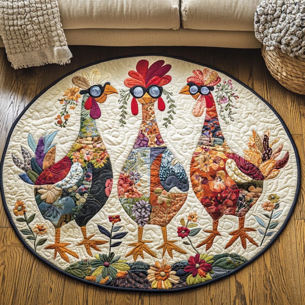 Poultry Parade Quilted Round Mat