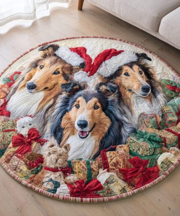 Presents Shetland Sheepdog Quilted Round Mat