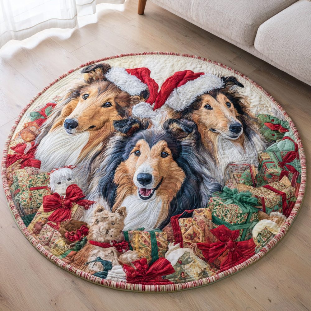 Presents Shetland Sheepdog Quilted Round Mat