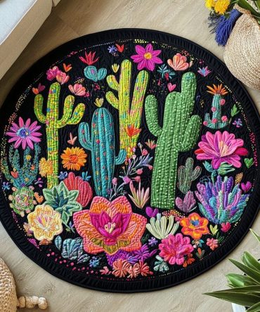 Prickly Pear Oasis Quilted Round Mat