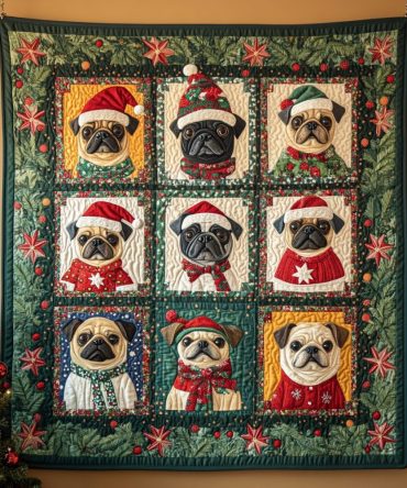Pug Christmas Cuddles Quilted Blanket
