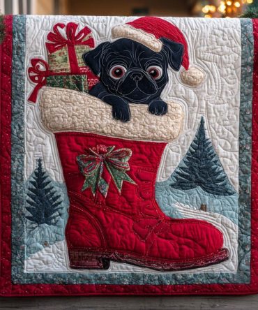 Pug In Boot Quilted Blanket