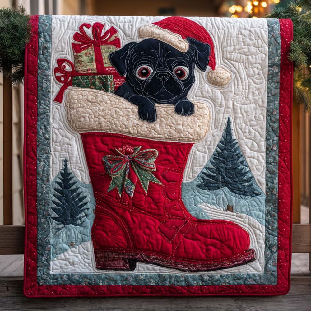 Pug In Boot Quilted Blanket