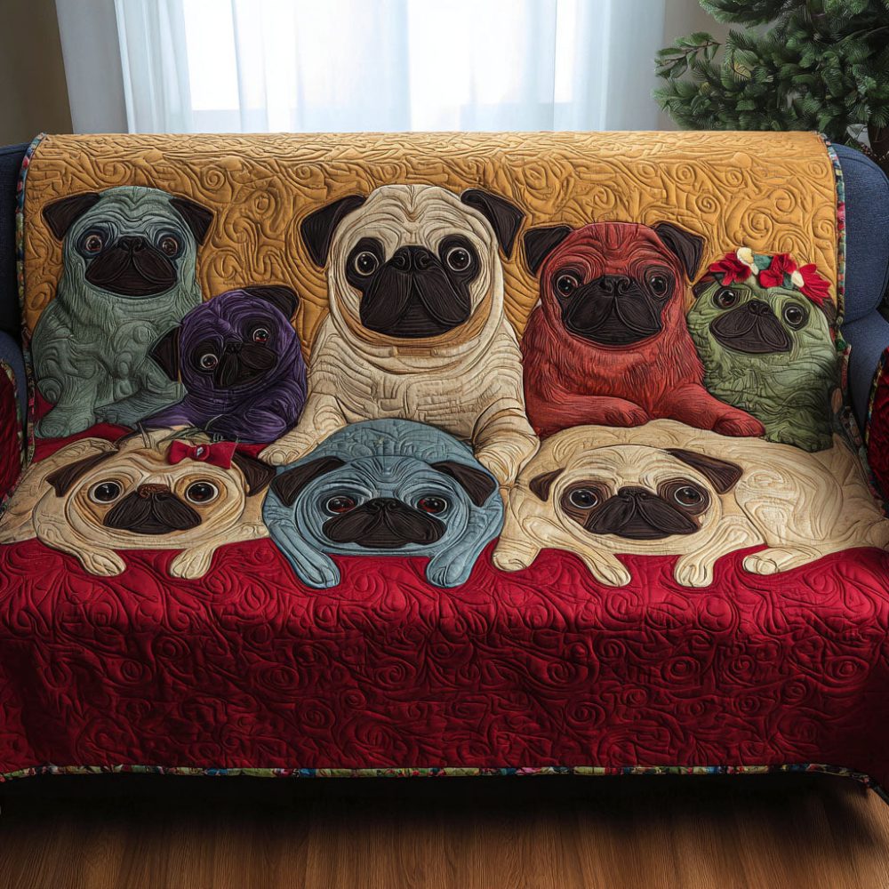 Pug Life Parade Quilted Sofa Cover