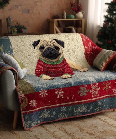 Pug In A Sweater Quilted Sofa Cover