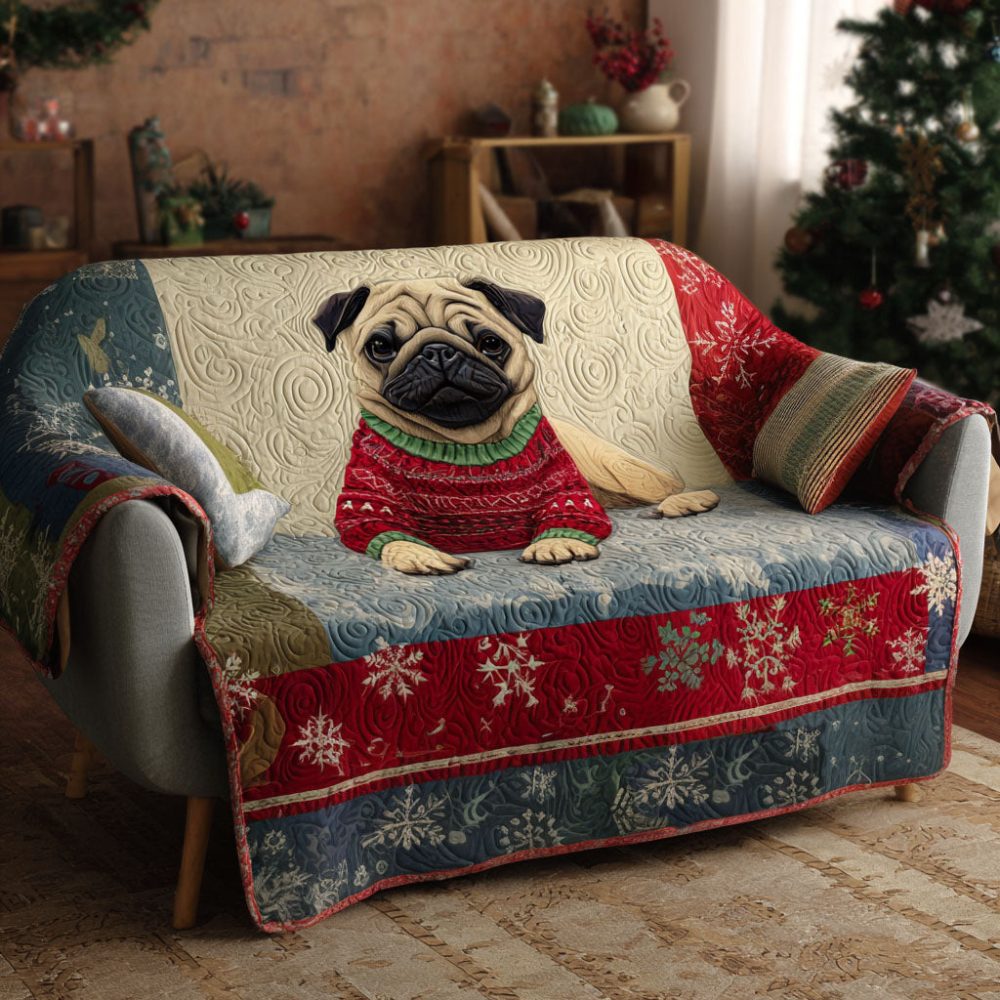 Pug In A Sweater Quilted Sofa Cover