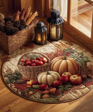 Pumpkin Basket Quilted Round Mat